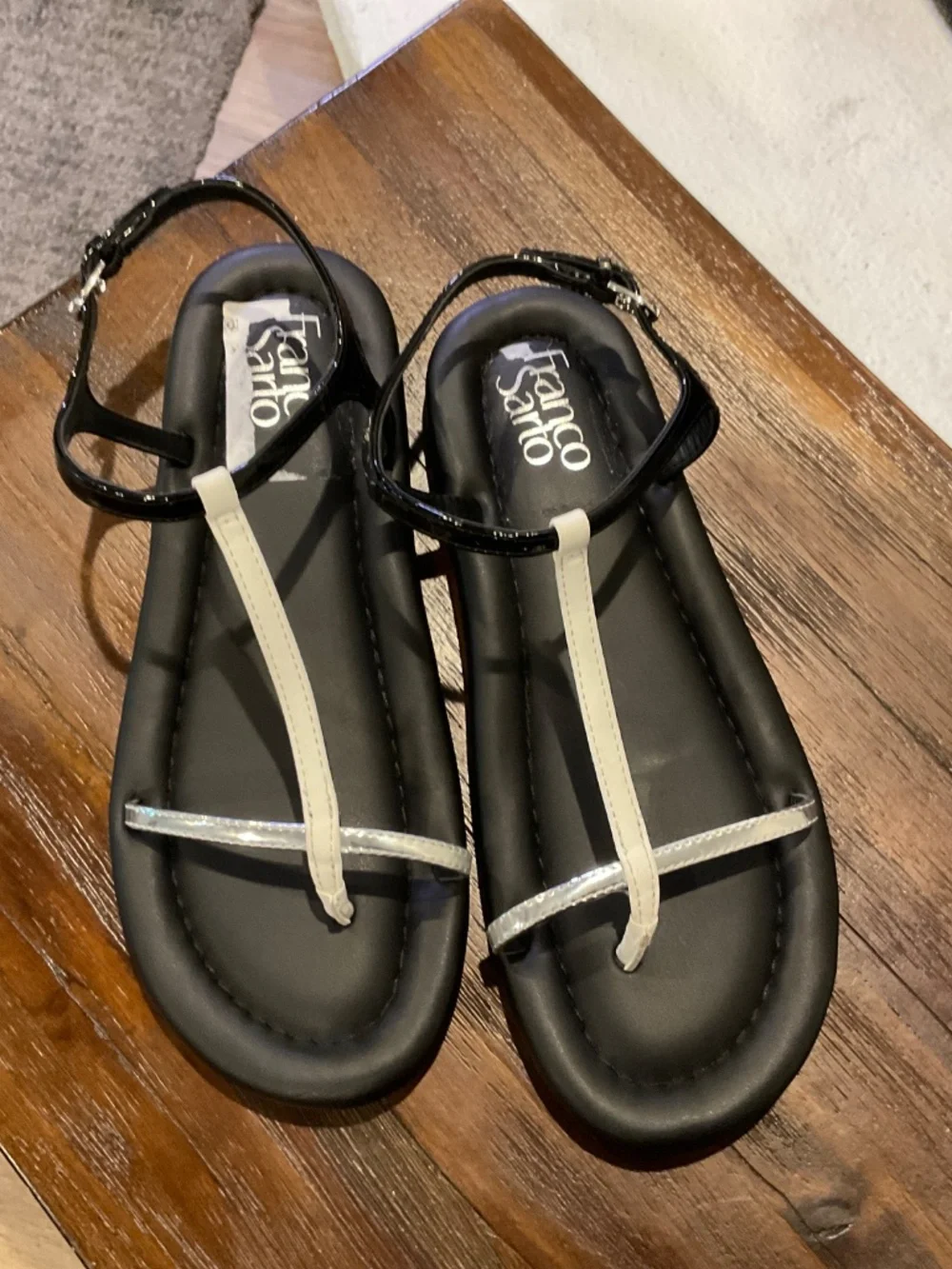 Franco Sarto Joela Black White Silver Sandals Size 7.5